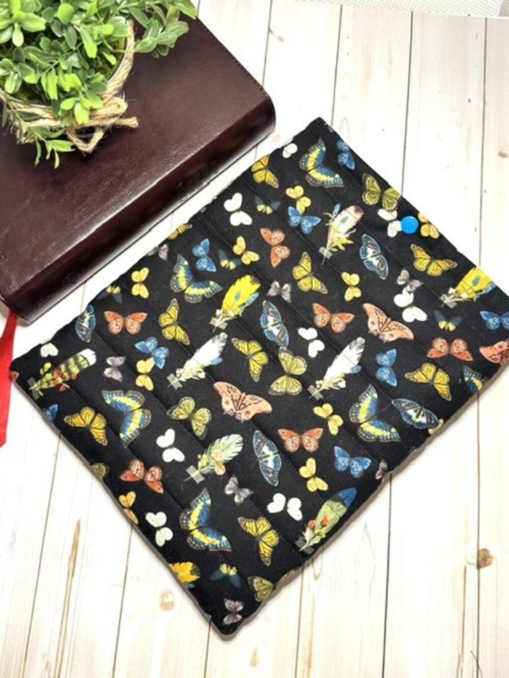 Quilted Butterfly Bible Cover | Padded Book Sleeve, Tablet Case (Black)